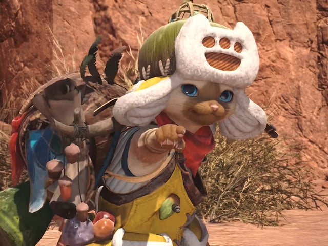 A Monster Hunter Palico in Final Fantasy 14.