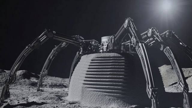 Depiction of spider-like robot on Moon.