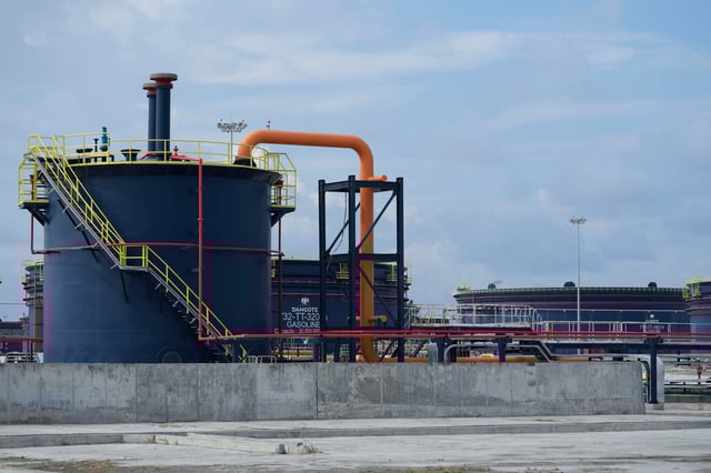 FILE - Oil installations at the Dangote refinery during the opening ceremony in Lagos, Nigeria, Monday, May 22, 2023. (AP Photo/Sunday Alamba, File)