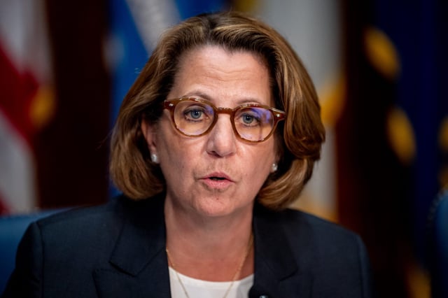 Lisa Monaco, former deputy attorney general, speaks at an Election Threats Task Force meeting with U.S. Attorney General Merrick Garland at the Justice Department on May 13, 2024 in Washington, DC.