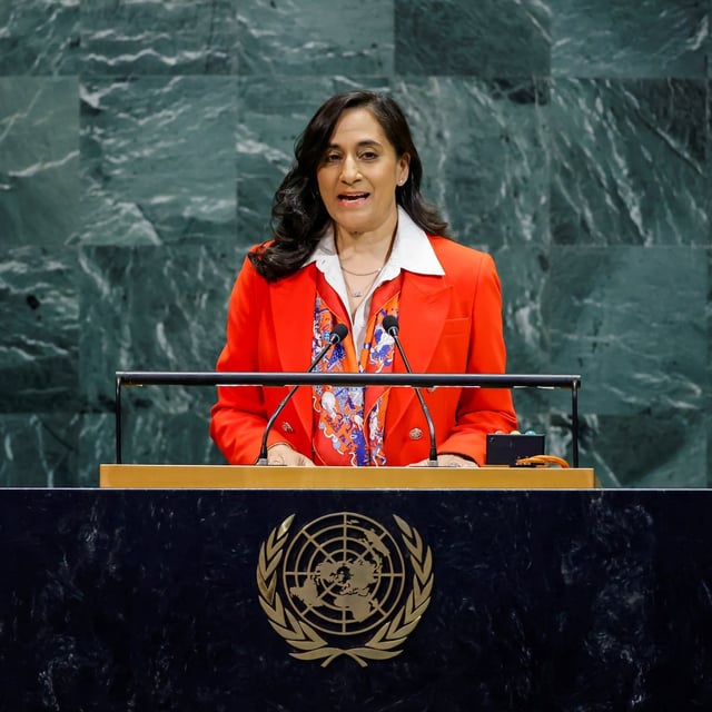 Canada’s Foreign Minister Anita Anand addresses the 80th United Nations General Assembly at U.N. headquarters in New York City, U.S., September 29, 2025. REUTERS/Eduardo Munoz
