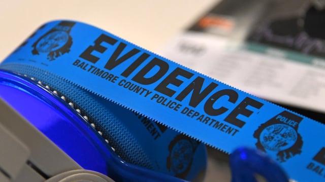 Evidence tape that is used to protect evidence and other items during an investigation. Tour of the Baltimore County Police Department’s Forensic Services Section. (Lloyd Fox/Staff)
