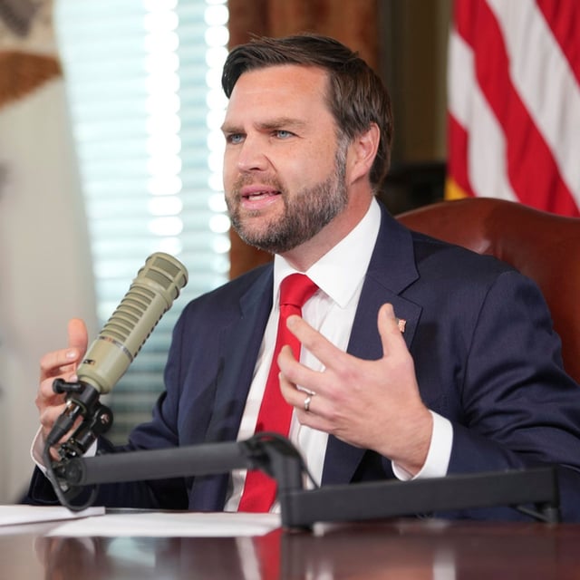 FILE - Vice President JD Vance hosts an episode of "The Charlie Kirk Show" at the White House, following the assassination of the show's namesake, Monday, Sept., 15, 2025, in Washington. (Doug Mills/The New York Times via AP, Pool)