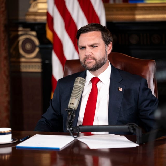 FILE - Vice President JD Vance hosts an episode of "The Charlie Kirk Show" at the White House, following the assassination of the show's namesake, Monday, Sept., 15, 2025, in Washington. (Doug Mills/The New York Times via AP, Pool)