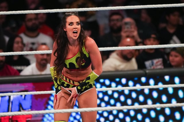 HOUSTON, TEXAS - MARCH 11: Chelsea Green reacts after her fight against Natalya during WWE Monday Night RAW at Toyota Center on March 11, 2024 in Houston, Texas.