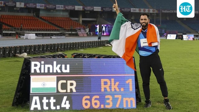 India's Rinku reacts after the men's javelin throw F46 final. (REUTERS)