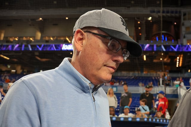 Sep 26, 2025; Miami, Florida, USA; New York Mets owner Steve Cohen walks on the field before the game between the New York Mets and the Miami Marlins at loanDepot Park. Mandatory Credit: Sam Navarro-Imagn Images