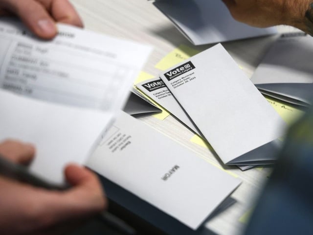  Ballots used in a demonstration of a hand count were photographed at the Elections Calgary office on September 19, 2025.