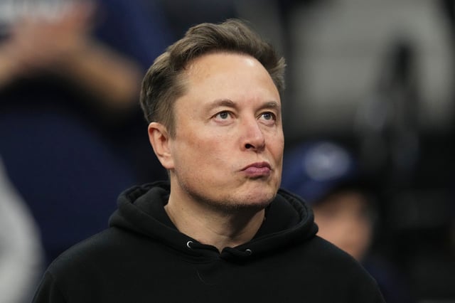 Elon Musk attends the finals at the NCAA wrestling championship, Saturday, March 22, 2025, in Philadelphia. (AP Photo/Matt Rourke)