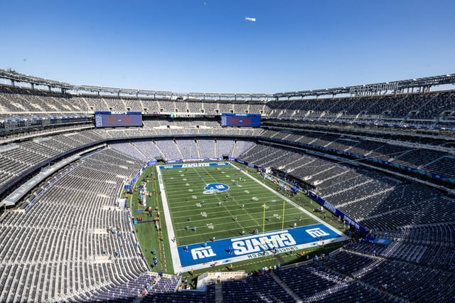 A banner plane (not that one) tows an advertisement over MetLife Stadium, Sunday, Sept. 28, 2025, hours before the New York Giants will host the Los Angeles Chargers later today.