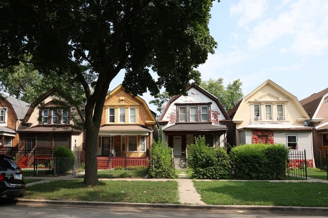 Residential properties throughout Chicago's South and West sides, like these on West End Avenue in West Garfield Park, had their property assessments double or even triple last year. The Cook County Homeowner Relief Fund, established to help homeowners hit hard by property tax hikes, will pay $1,000 to eligible homeowners who saw a property tax increase of 50% or more in 2021, 2022 or 2023. (Antonio Perez/Chicago Tribune)