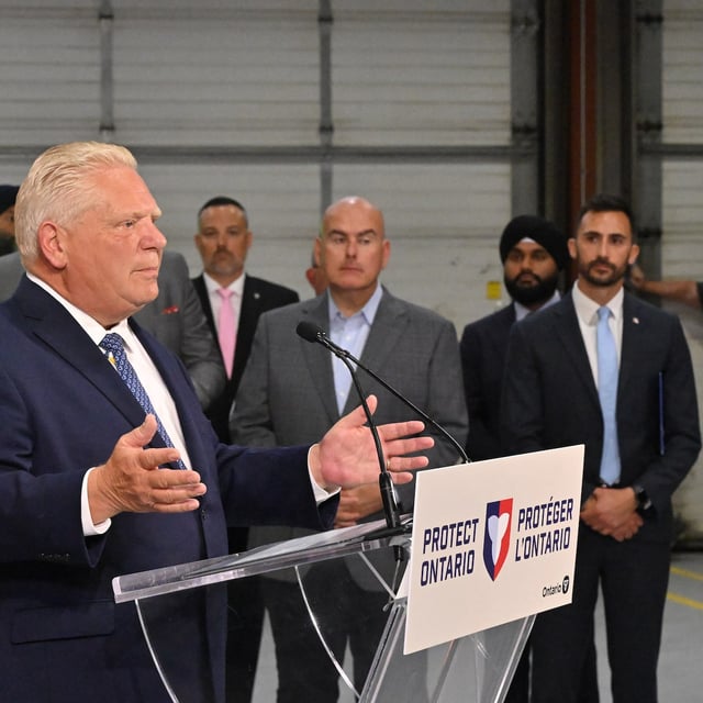 Premier Doug Ford speaks about roadway speed cameras at the Vaughan Joint Operations Centre in Vaughan, Ontario on Thursday, Sept. 25, 2025. THE CANADIAN PRESS/Jon Blacker