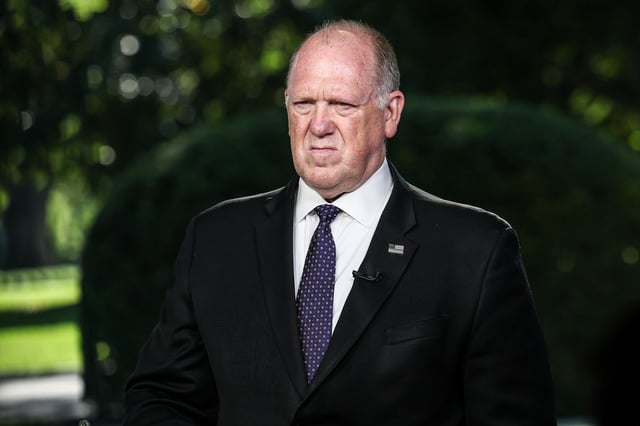 White House "Border Czar" Tom Homan answers questions during a television interview outside the White House on Sept. 9, 2025.