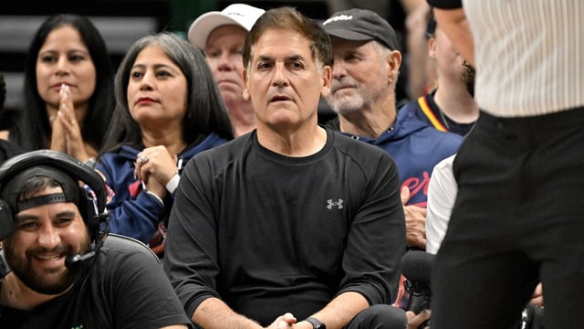 Jun 27, 2025; Dallas, Texas, USA; Dallas Mavericks minority owner Mark Cuban watches the game between the Dallas Wings and the Indiana Fever during the first quarter at the American Airlines Center. Mandatory Credit: Jerome Miron-Imagn Images