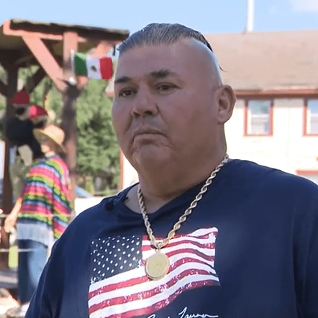 Mark Rodriguez has stirred controversy with his Halloween decorations, which he said were a political statement on immigration enforcement. (KPRC/CNN Newsource)
