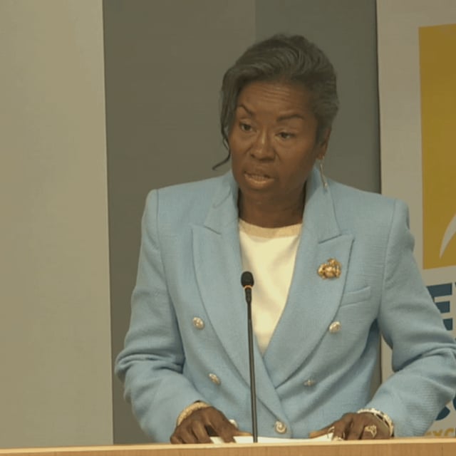 Virginia Lt. Governor and Republican gubernatorial candidate Winsome Earle-Sears speaks at the Arlington County School Board meeting on the system's locker room policies on Aug. 21, 2025. (7News)