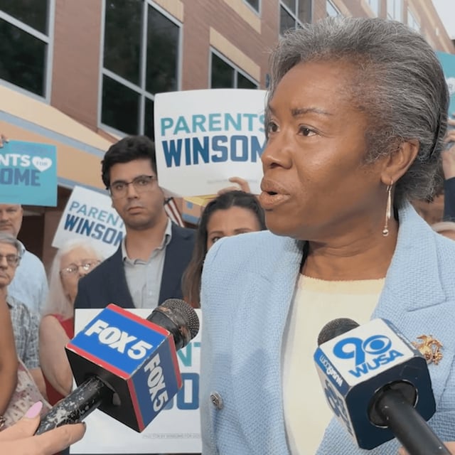 Virginia Lt. Governor and Republican gubernatorial candidate Winsome Earle-Sears speaks at the Arlington County School Board meeting on the system's locker room policies on Aug. 21, 2025. (7News)