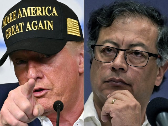 El presidente de Estados Unidos, Donald Trump, en Los Ángeles, California, el 24 de enero de 2025, y el presidente de Colombia, Gustavo Petro, en Cali, Colombia, el 9 de septiembre de 2023