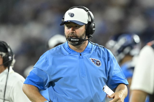 Aug 22, 2025; Nashville, Tennessee, USA;  Tennessee Titans head coach Brian Callahan walks the sideline against the Minnesota Vikings during the first half at Nissan Stadium. Mandatory Credit: Steve Roberts-Imagn Images/ File Photo