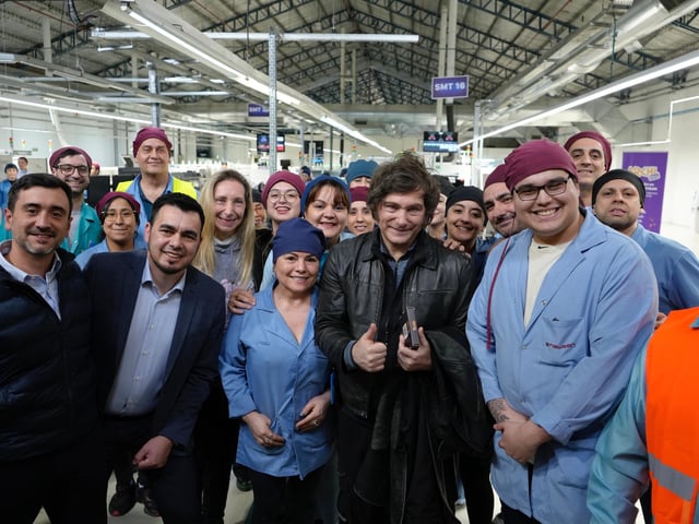 Javier Milei durante su visita a Tierra del Fuego de este lunes