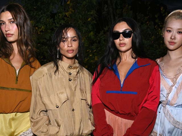 hailey bieber, zoe kravitz, charli xcx, and rose at the saint laurent show