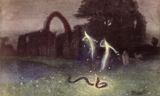 Will-o'-the-wisp and Snake painting by Hermann Hendrich.