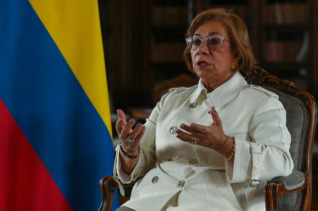 Colombia's Foreign Minister Rosa Yolanda Villavicencio gestures during an interview with AFP at San Carlos Palace in Bogota, on September 19, 2025. Colombia on Friday blasted the United States' "excessive" military presence in the Caribbean as destabilizing for all Latin America, a sharp rebuke from one of Washington's oldest regional allies. Rosa Villavicencio told AFP that the US deployment of several warships off Venezuela was "disproportionate" and the threat of military intervention was rattling the region. (Photo by Luis ACOSTA / AFP) (Photo by LUIS ACOSTA/AFP via Getty Images)