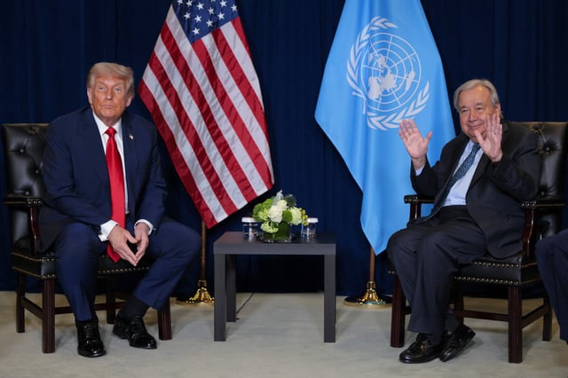 U.S. President Donald Trump meets with United Nations Secretary-General António Guterres during the 80th session of the UN’s General Assembly (UNGA) at the United Nations headquarters on September 23, 2025 in New York City.