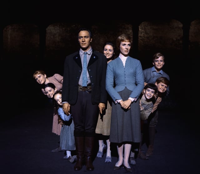 Julie Andrews and Christopher Plummer are flanked on all sides by their children, all members of the singing Von Trapp family, in this publicity handout from the 1965 adaption of the Rogers and Hammerstein musical, The Sound of Music.