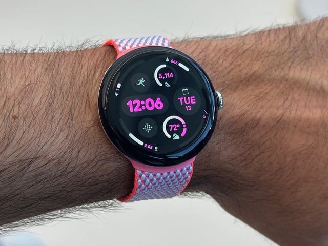 Close-up of the Google Pixel Watch 3.