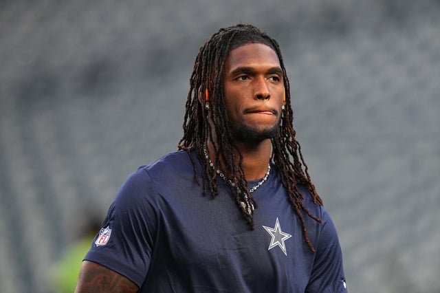 CeeDee Lamb #88 of the Dallas Cowboys looks on prior to the game against the Philadelphia Eagles at Lincoln Financial Field on September 04, 2025 in Philadelphia, Pennsylvania.
