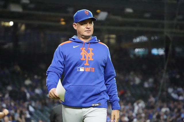 Sep 23, 2025; Chicago, Illinois, USA; New York Mets manager Carlos Mendoza (64) on the field before a game against the Chicago Cubs at Wrigley Field. Mandatory Credit: David Banks-Imagn Images/ File Photo