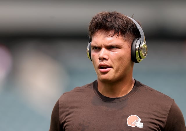 Quarterback Dillon Gabriel of the Cleveland Browns walks on the field before the NFL preseason game against the Philadelphia Eagles at Lincoln Financial Field on August 16, 2025 in Philadelphia, Pennsylvania.