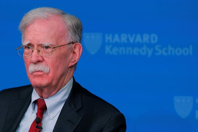 Former National Security Advisor John Bolton speaks at the John F. Kennedy Jr Forum at the Kennedy School of Government at Harvard University in Cambridge, Massachusetts, U.S., September 29, 2025.   REUTERS/Brian Snyder