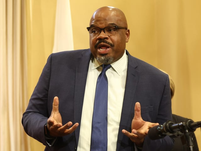 Boston, MA - Education Secretary Patrick Tutwiler  speaks as Gov. Maura Healey holds a press conference regarding the release of national education test scores.(Nancy Lane/Boston Herald)