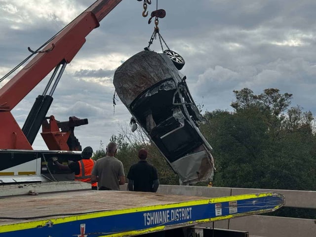 The car three cops were travelling in when the went missing recovered from Hennops River. Picture: Supplied