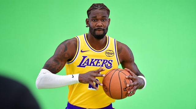 Sep 29, 2025; Los Angeles, CA, USA; Los Angeles Lakers center Deandre Ayton (5) during media day at UCLA Health Training Center. Mandatory Credit: Gary A. Vasquez-Imagn Images
