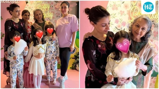 Inaaya Naumi Kemmu's birthday party was attended by cousins Taimur and Jeh Ali Khan, as well as their mom, Kareena Kapoor and their grandmother Sharmila Tagore. (Instagram/ Soha Ali Khan)
