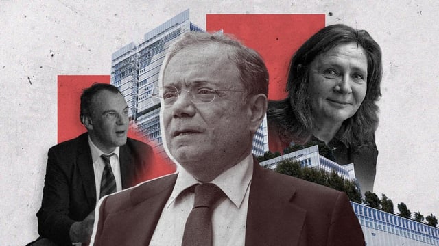 Jean-Charles Naouri (au centre) est convoqué mercredi au Tribunal de Paris pour avoir recouru aux services de Nicolas Miguet (à gauche) afin qu’il diffuse des informations trompeuses en vue de faire monter le cours de Casino. La juge Bénédicte de Perthuis (à droite) présidera le tribunal.