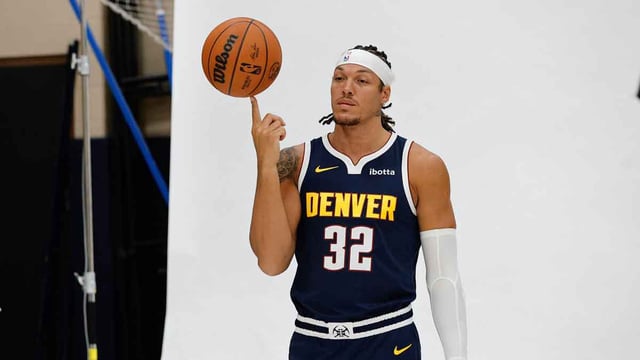Sep 29, 2025; Denver, CO, USA; Denver Nuggets player Aaron Gordon (32) poses for a picture during media day at Ball Arena. Mandatory Credit: Isaiah J. Downing-Imagn Images