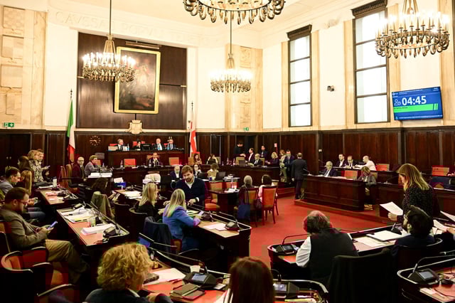 Milan’s Mayor Beppe Sala attends a city council session on the decisive vote over the sale of the San Siro stadium and plans for a new arena, in Milan, Italy, September 29, 2025. REUTERS/Daniele Mascolo