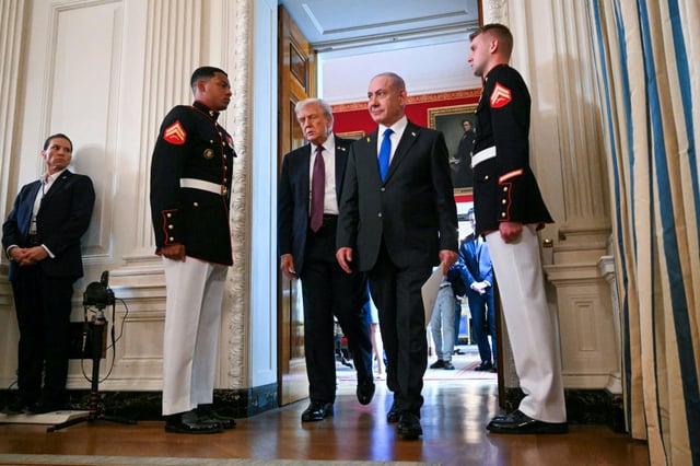 Le président américain Donald Trump accueille le Premier ministre israélien Benjamin Netanyahu à la Maison Blanche à Washington, le 29 septembre 2025