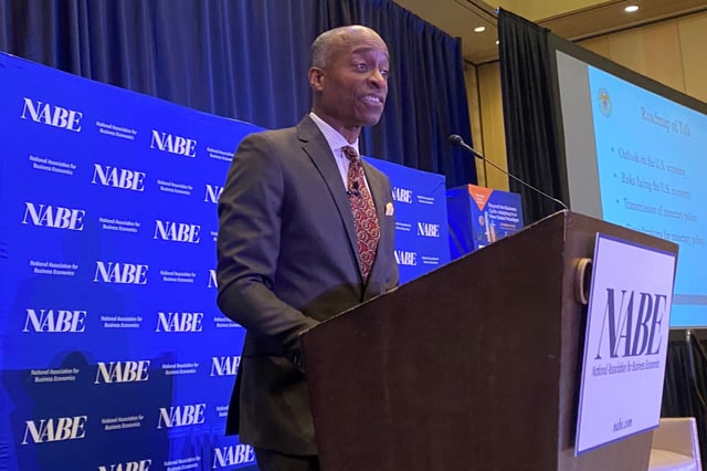 Federal Reserve Vice Chair Philip Jefferson speaks at a conference of the National Association for Business Economics in Dallas, Texas, U.S., October 9, 2023. REUTERS/Ann Saphir