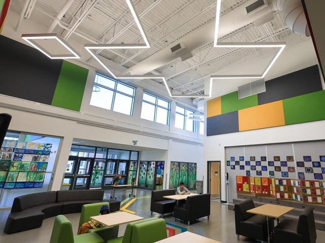 The entrance area at the then-recently-opened Prairie Sky School in Skyview Ranch was photographed on Friday, April 12, 2024.