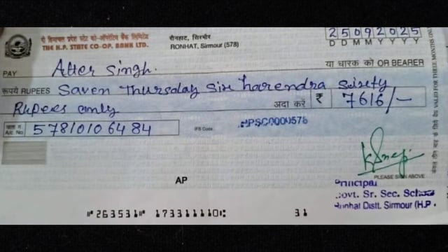A wrongly-spelled cheque goes viral. Image Source: I_love_himachal/ X