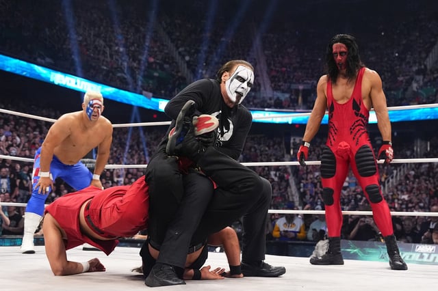 Sting locking in the Scorpion Death Lock during his retirement match at AEW: Revolution 2024.