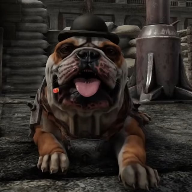 A British bulldog in a bowler, chomping a cigar