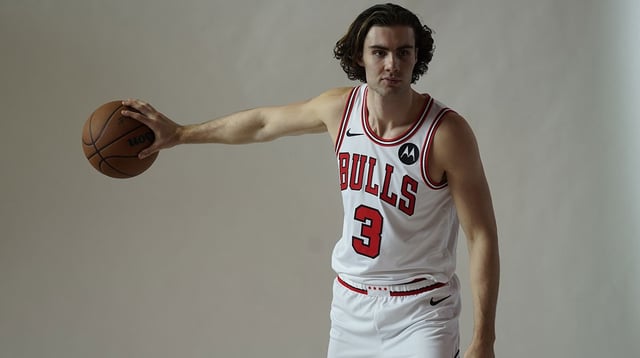 Sep 29, 2025; Chicago, IL, USA; Chicago Bulls guard Josh Giddey (3) poses for photos during Chicago Bulls Media Day. Mandatory Credit: David Banks-Imagn Images