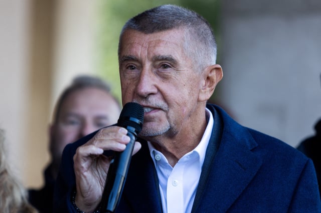 Former Czech Prime Minister and leader of ANO party, Andrej Babis, speaks during an election campaign rally ahead of the country's parliamentary election that will start on October 3, in Prague, Czech Republic, September 30, 2025. REUTERS/Eva Korinkova