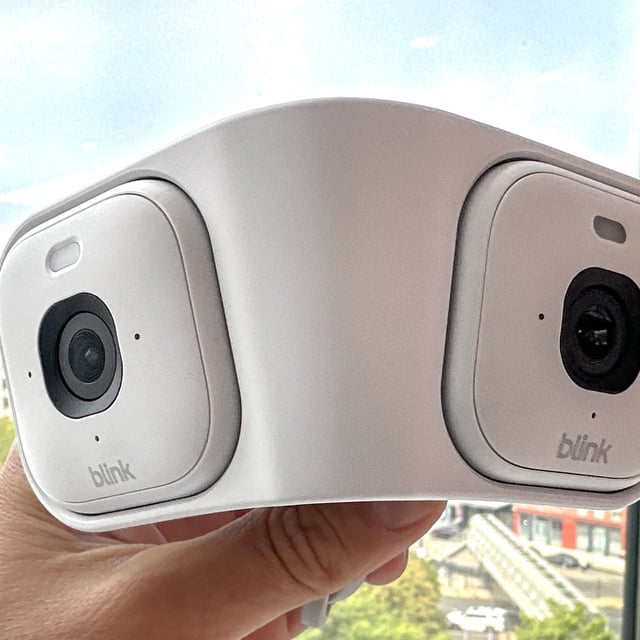 The new dual-camera Blink Arc in hand at Amazon's fall hardware and services event